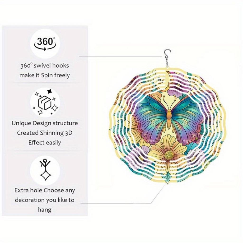 Moonlit Butterfly Floral Metal Wind Spinner 3D Mandala Design for Outdoor Garden Yard Decor No Electricity Thanksgiving Christmas Gift