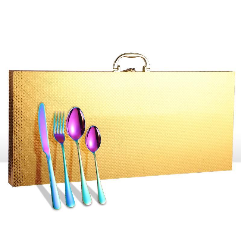 Light Luxury Stainless Steel Knife, Fork and Spoon 48 Pieces Gift Golden Wooden Box Set Hotel Western-style Tableware