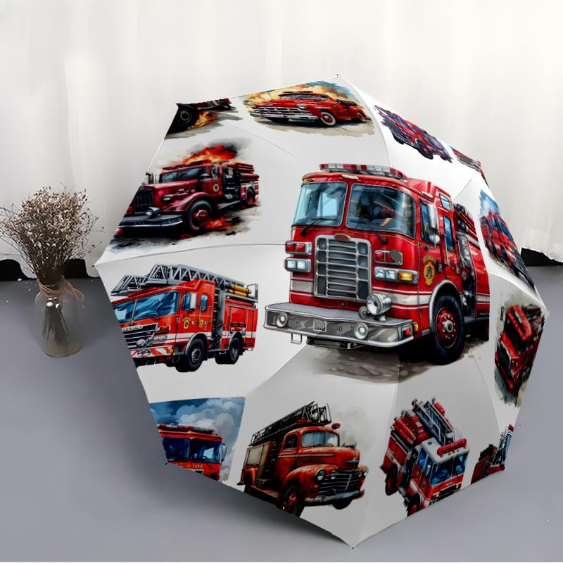 Fire Truck Fashionable Automatic Opening/Closing Folding Umbrella. Portable and Foldable, Ideal for Gift, Travel, and Daily Use.