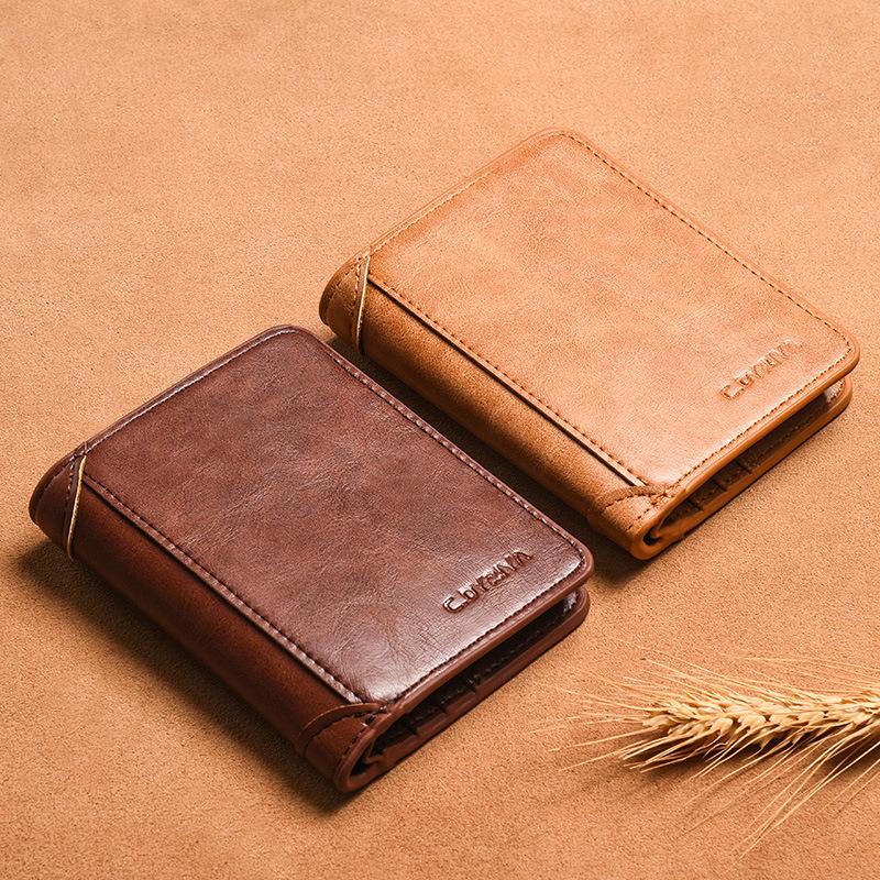 RFID Мужской Кошелек из ПУ Кожи Блокирующий Тройной Кошелек Винтажный Тонкий Короткий Многофункциональный Держатель для ID и Кредитных Карт Мужской Кошелек Деньги
