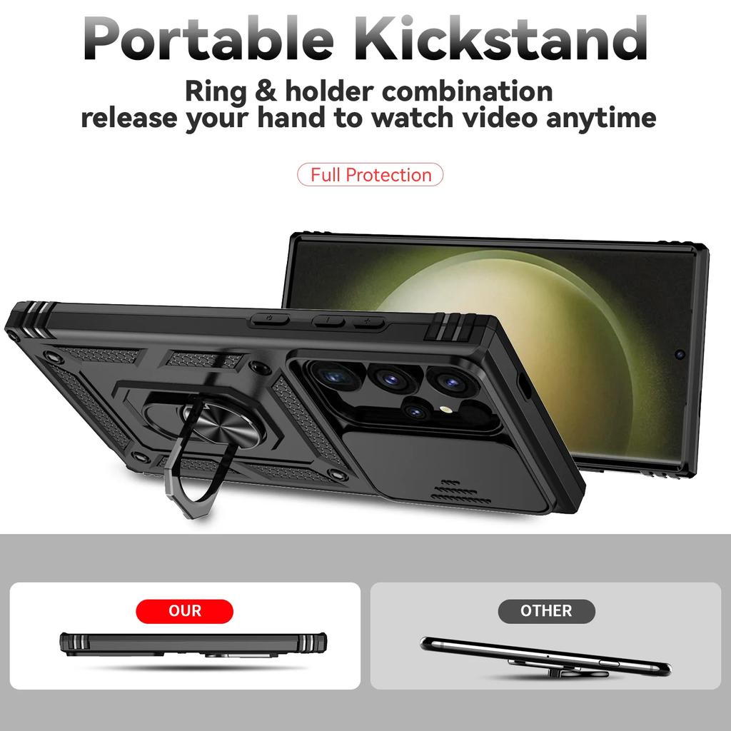 Противоударный гибридный двухслойный чехол-подставка с магнитным кольцом для Samsung Galaxy S24 Ultra S24 Puls S24, защитный чехол для слайд-камеры