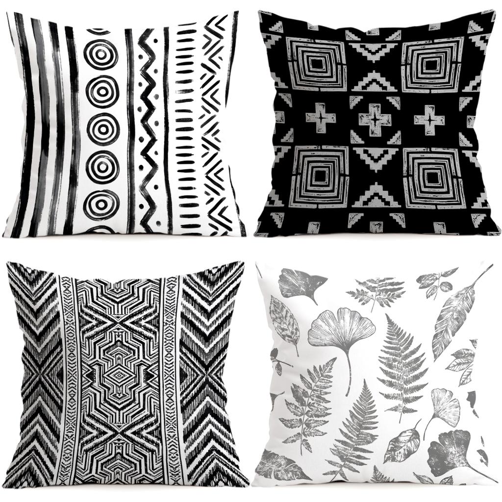 1/4Pcs Black Bohemian Geometric Pattern Cushions Pillowcase Polyester Cushion Cover Throw Pillow Pillowcover Home Car Sofa Decor
