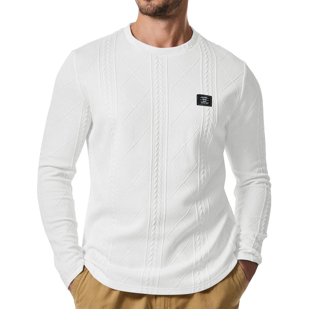 Мужская зимняя однотонная текстурированная толстовка с круглым вырезом, спортивная мужская толстовка большого размера в стиле кэжуал с круглым вырезом