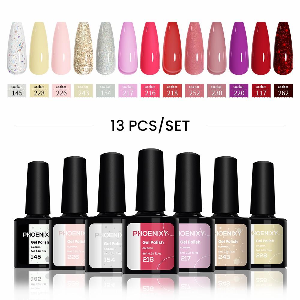 PHOENIXY 6/10/12/13/18/20 шт., набор цветных гель-лаков для ногтей, набор гелей для замачивания с чистым цветом для дизайна ногтей, стартовый набор для начинающих, сделай сам дома
