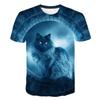 Summer Round Neck 3D Print Mysterious Cat Pattern Top Fashionable Casual Short Sleeved Men's T-shirts