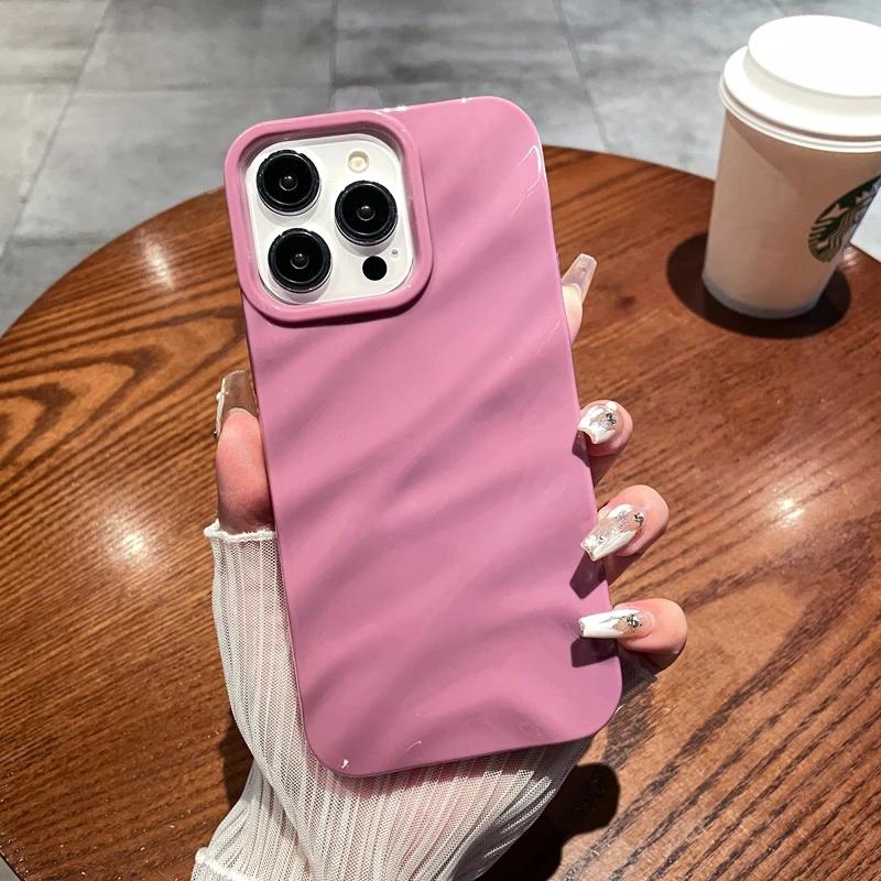 Soft Candy Wavy Pattern Phone Case For 11 12 13 14 15 16 Pro Max X Xs Max XR Plus Shockproof Bumper Cover