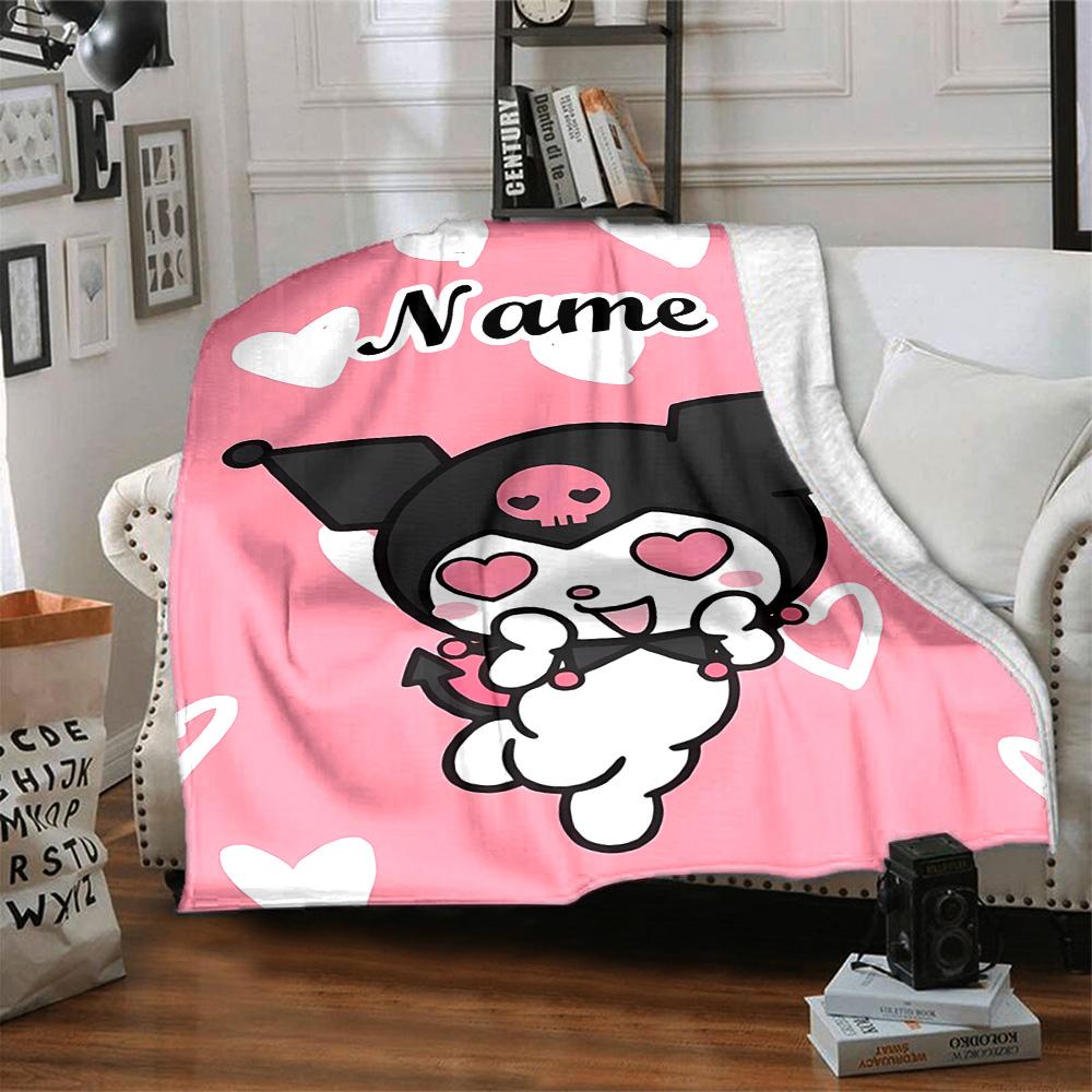 Customizable Kuromi5 Throw Blanket – Personalized Name, All-Season Cozy Snug Blanket, Machine Washable, Personalized Blanket