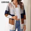 Spring and Autumn Women's Plus Size Knitwear Colour Blocking Temperament Long Knitted Sweater Round Neck Loose Jacket