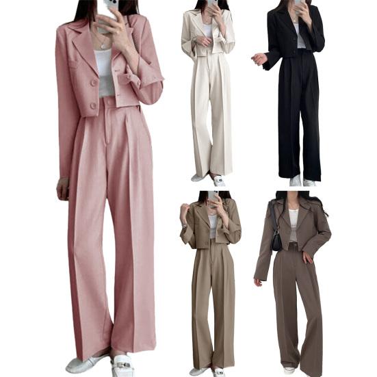Yousheng Повседневные деловые наряды для женщин Укороченные пиджаки Брюки широкого кроя Костюмный комплект Осень Комплект из 2 предметов для работы Офисный комплект