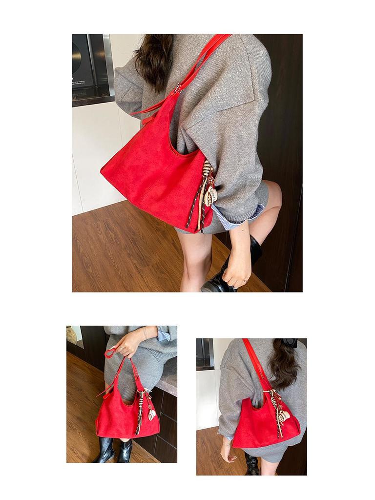 Стильная замшевая сумка-тоут на одно плечо в стиле ретро: Универсальная сумка-мессенджер большой вместимости