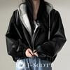 Loose Fit Blouson Faux Leather Volume Loose Leather Body Light Delicate Voluminous Black [J-Scott] Jacket, Sleeves, Zip-up, Lined, Feel, Stand-up