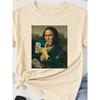 Женские хлопковые футболки с коротким рукавом Mona Lisa Денежный Пародия Женская футболка Забавный Арт Графический Повседневный Черный Топ