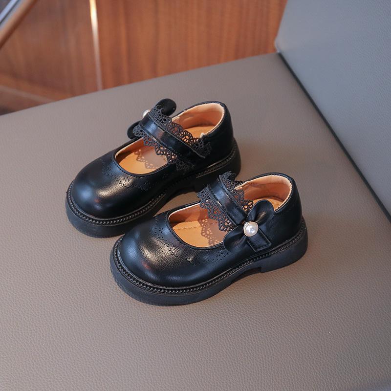 Girls Black Lolita Princess Shoes Low Top Velcro Shoes