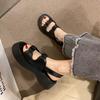 New Pleated Word with Platform Sandals Women, Big Head Buckle Beach Sandals Women Omns Nals