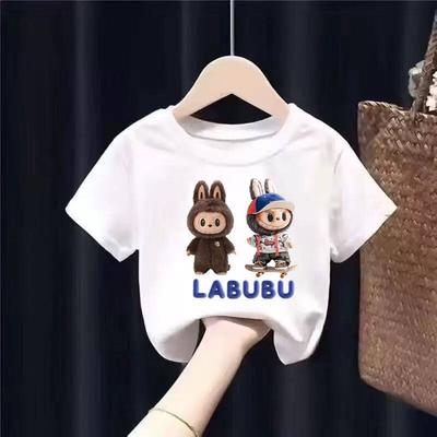 LABUBU Летняя мода Мультяшная девочка Футболка с коротким рукавом Повседневная Футболка с коротким рукавом для занятий спортом на открытом воздухе Детская одежда