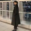 Men Long Woolen Coat Lapel Long Sleeve Solid Color Windbreaker Pockets Two-Button Placket Solid Color Mid-length Outwear