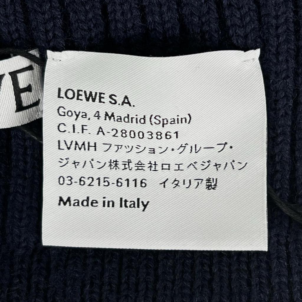 Pristine LOEWE Knit cap Logo design beanie Navy blue wool Women F540257X23 Used