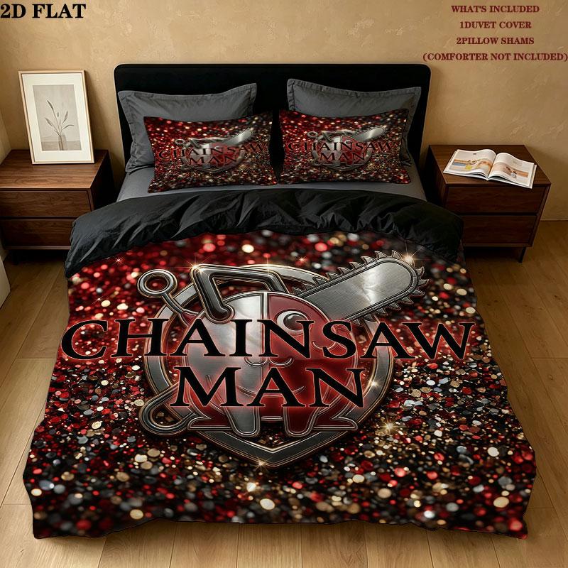 Chainsaw Man Pattern Bedding Quilt Set Quilt Cover Pillowcase Home Birthday Gift(1 * duvet cover + 2 * pillowcase, without core)