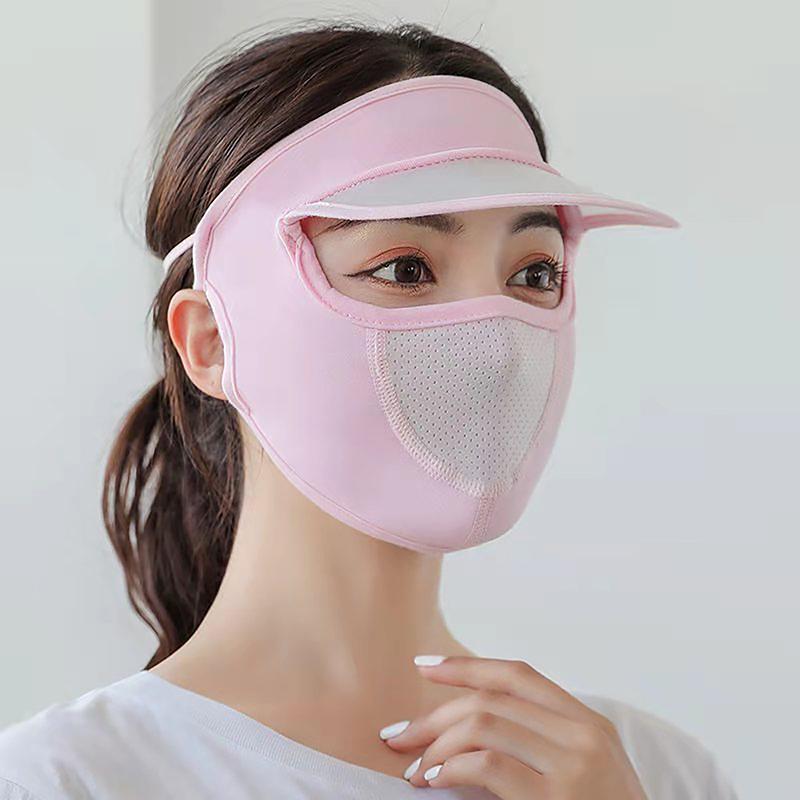 Summer Sunscreen Ice Silk Mask Uv Protection Face Cover Sunscreen Veil Face With Brim Outdoor Cycling Sun Protection Hats Caps