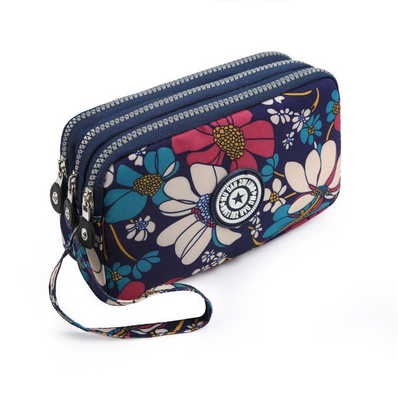 2023 Waterproof Women's Three-layer Zipper Coin Wallet Cosmetic Bag Canvas Women Purse Clutch Women's Purse Best Phone Wallet