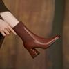 Solid Color Nude Boots Women Square Head Spring and Autumn New Slim Knitted High-heeled Slip-on Comfortable Women's Boots