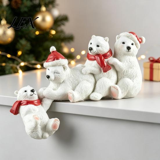 Holiday Gifts for Bear Lovers Resin Polar Ornament, White Hanging Figurine with Hat And Scarf Adorable Statues Garden Christmas Decoration,