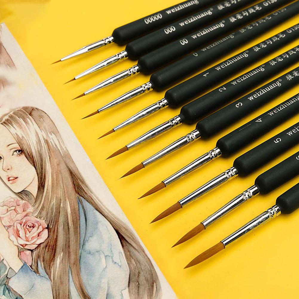11Pcs Miniature Wolf Hair Paint Brush Art Painting Brushes Artistic Watercolor Brush Oil Painting Brush Drawing Hand Painted