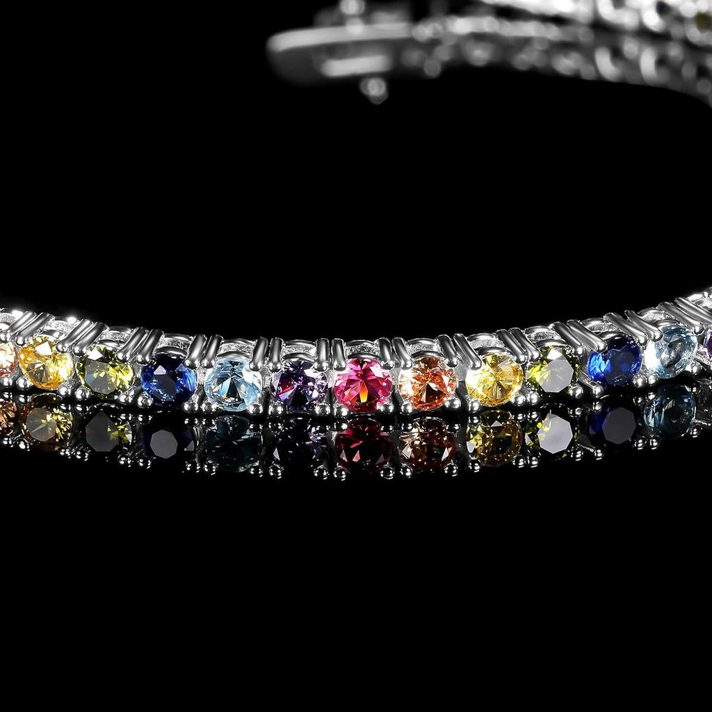 Rainbow Zircon Tennis Chain Bracelet 3mm Copper Micro Pave Single Row Design for Boutique Buyers  Custom Jewelry Supply