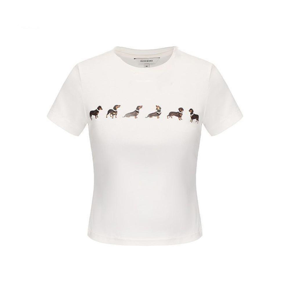 Slim Fit Short Sleeve T-shirt Dachshund Tees Shirts Women Cute Y2K Crop Top Girls