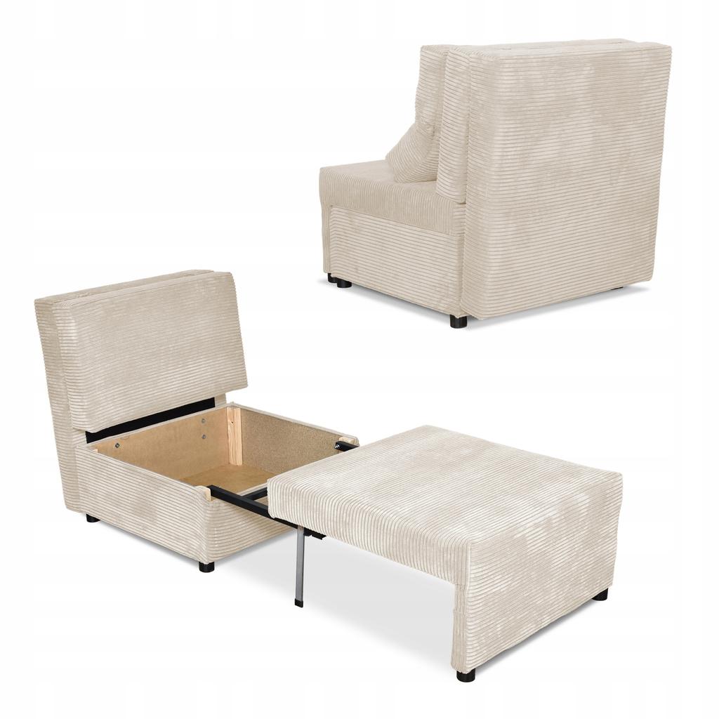 Fotel rozkładany funkcja spania KIMO pojemnik na pościel Family Meble beż