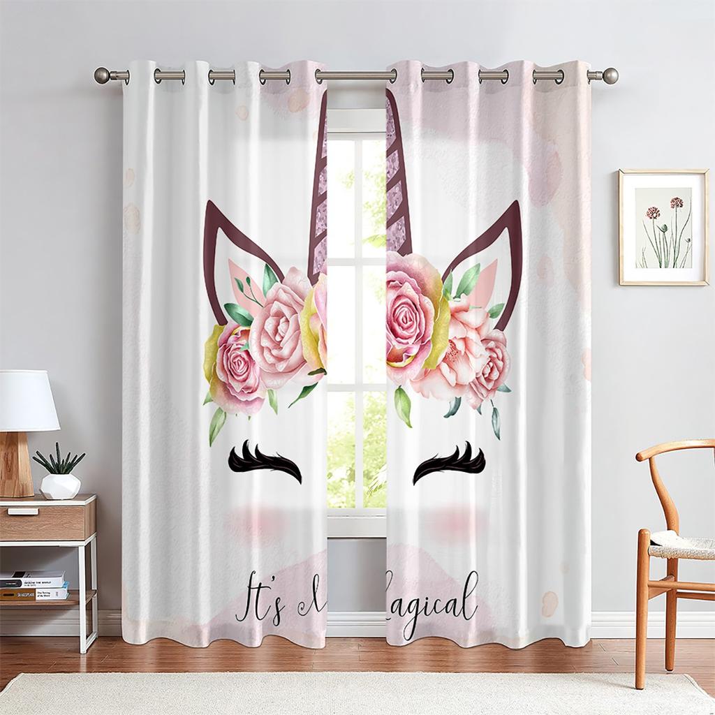 Анимированные шторы с изображением единорога и радуги, украшение окна детской комнаты, шторы для гостиной, кабинета, кухни, 2 шт.