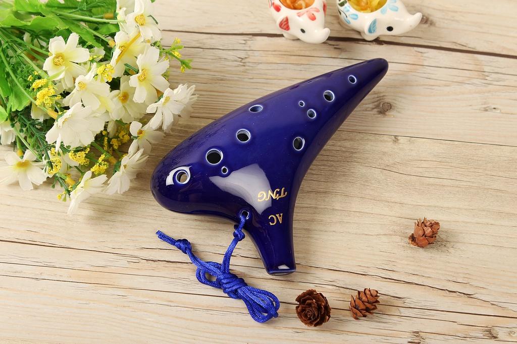 TNG Ocarina, Single [12-Hole / Alto / Blue], Premium C Key, AC (Includes Fingering Chart), Glazed Finish, Blue, for Wind Instruments