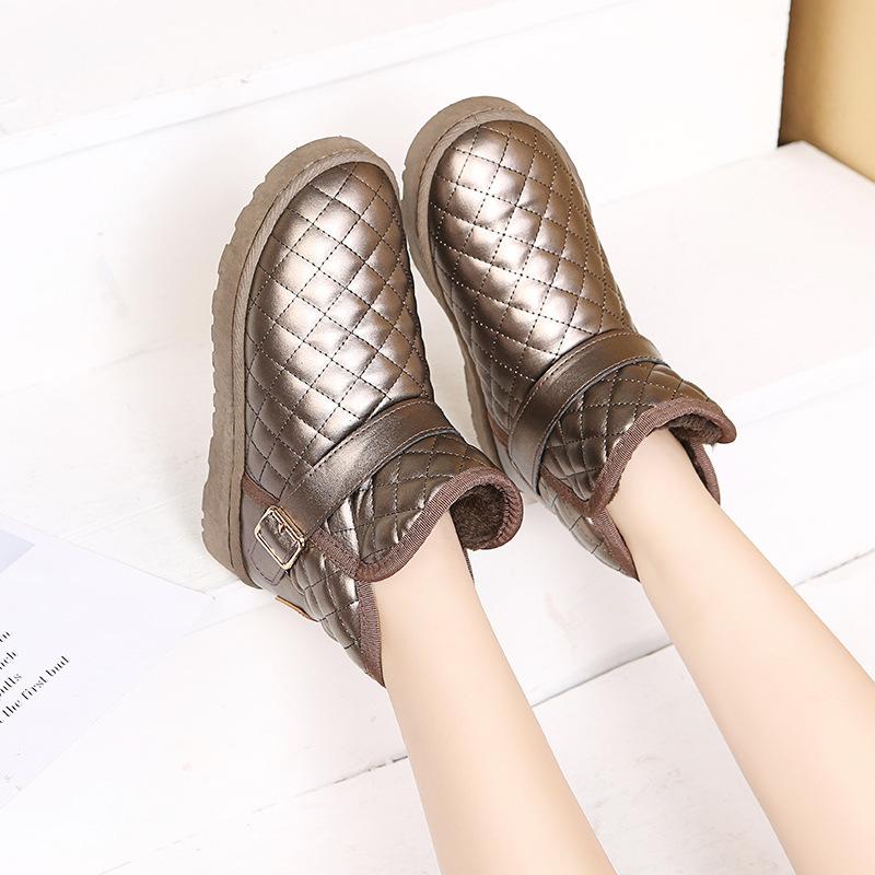 Толстые плюшевые зимние теплые ботинки для женщин, нескользящие непромокаемые зимние ботинки, женские теплые туфли на плоской подошве с хлопковой подкладкой