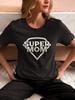 Super Mom Graphic T-Shirt Funny Gift for Mother Women Mom Life Hero Tee Top