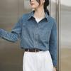 GMXIA Винтажная рубашка Do Old Blue из мягкого денима, женская осенняя рубашка All-in-one с длинным рукавом и складками на плечах