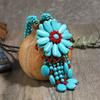 Ожерелье ручной работы в этническом стиле с бирюзовым цветком, женское средней длины, с темпераментом, персонализированная цепочка для свитера, кулон с бахромой и украшениями