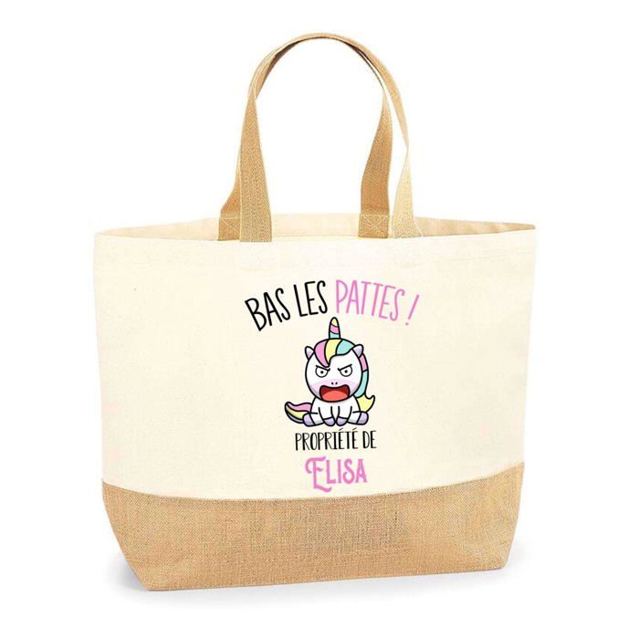 Sac cabas - PLANETEE - Elisa Bas les pattes Licorne - Jute & coton - Imprimé en France - Grande contenance