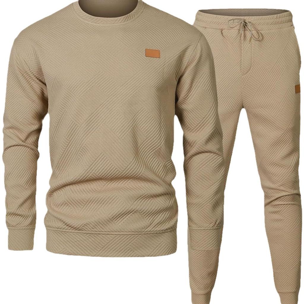 Осенне-зимний костюм-свитер мужской спортивный и повседневный однотонный с круглым вырезом жаккардовый вязаный свитер комплект из двух предметов мужской утолщенный