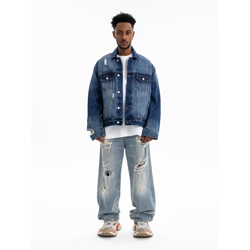 Lanhai Men's Clothing | Autumn and Winter New Japanese Classic Retro Washed Hole Heavy Denim Jacket Men's