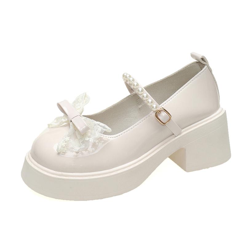 Туфли на толстом каблуке Летние Новые с круглым носком С мелким вырезом На шнуровке С бантом-бабочкой Металлическая пряжка Водонепроницаемая платформа Нескользящие Высокие каблуки