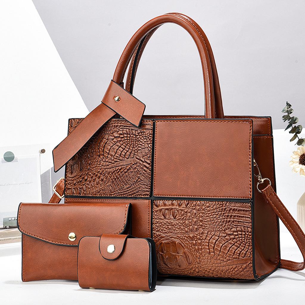 Сумка из 3 предметов с крокодиловым узором, новый лоскутный крокодиловый узор, вместительная легкая сумка через плечо, кошелек для карт и монет