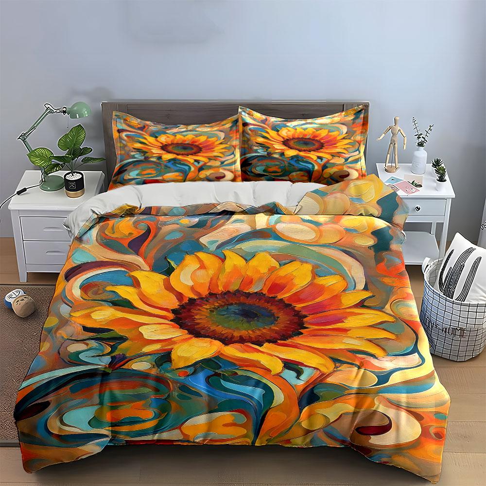 Vibrant sunflower swirl pattern. Bedding sets Duvet cover sets Duvet covers Pillowcases(1 * Duvet Cover 2 * Pillowcases, without duvet insert)