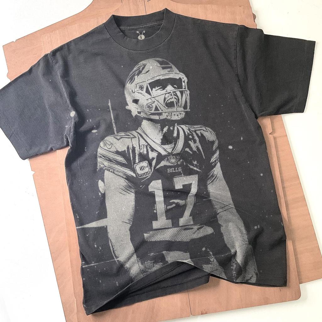 Josh Allen Handmade Bleached T-Shirt: Faded Black Cotton Unisex Tee