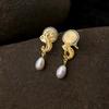 18K Gold Freshwater Pearl Seahorse Earrings - Ocean Series Niche Design