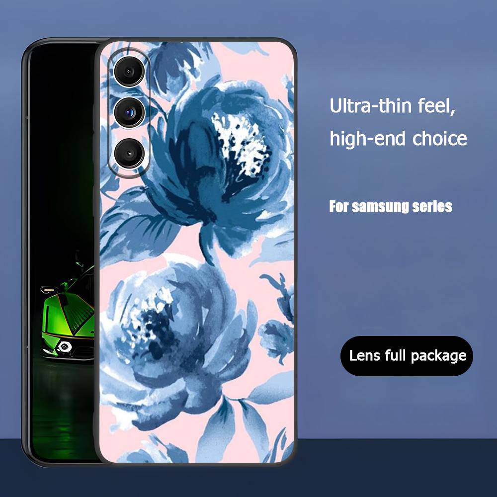 Blue Rose Art For Samsung Galaxy S23 S24 S25 Ultra S22 Plus S21 Black Soft Case Waterproof Soft Case