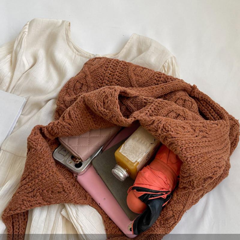 Шерстяная вязаная сумка для покупок для женщин, винтажная хлопковая ткань, сумка-тоут для девочек, большая женская сумка, вязаная крючком сумка