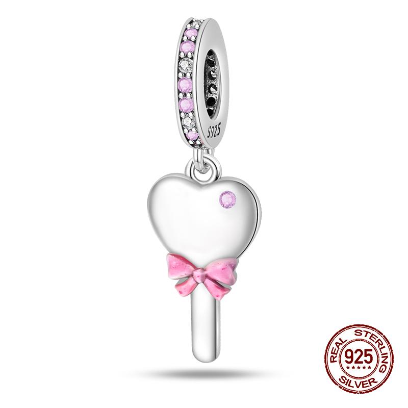 100% стерлингового серебра 925 пробы модные принцессы розовые банты подвески бусины подходят 925 оригинальные браслеты DIY ювелирные изделия подарки на годовщину