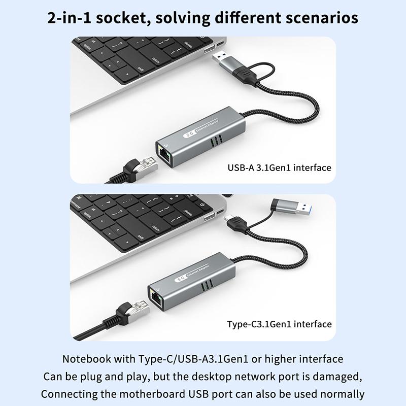 Адаптер USB 5 Гбит/с на Ethernet для ноутбука, чипсет RTL8157, 5000 Мбит/с USB3.2 на RJ45, сетевой конвертер 5G 2.5G 1G 100 Мбит/с