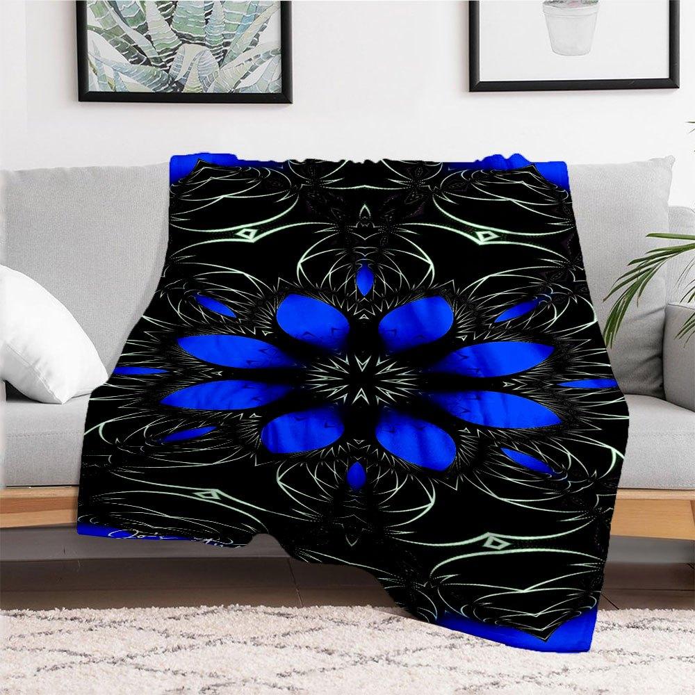 "Blue Mandala Abstract Art Print - Wall Decor Poster"Blanket Flannel Throw Blanket for Sofa, Bed, Travel, Camping, Office, Couch, Chair, And