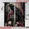 2D flat printing 2pcs Curtain Curtains Halloween Raven and Skull(1) Digital Printed Polyester Drapes Festive Curtains Perfect